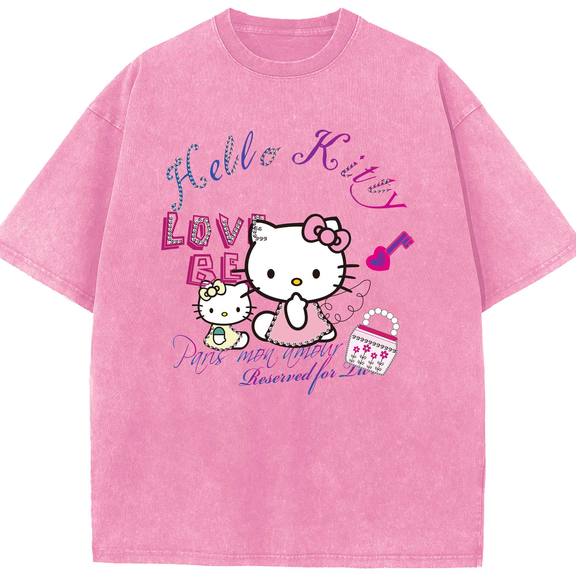 （画像用） Hello Kitty ハローキティ 綿100% ヴィンテージ風 半袖Tシャツ（フロントプリント）
